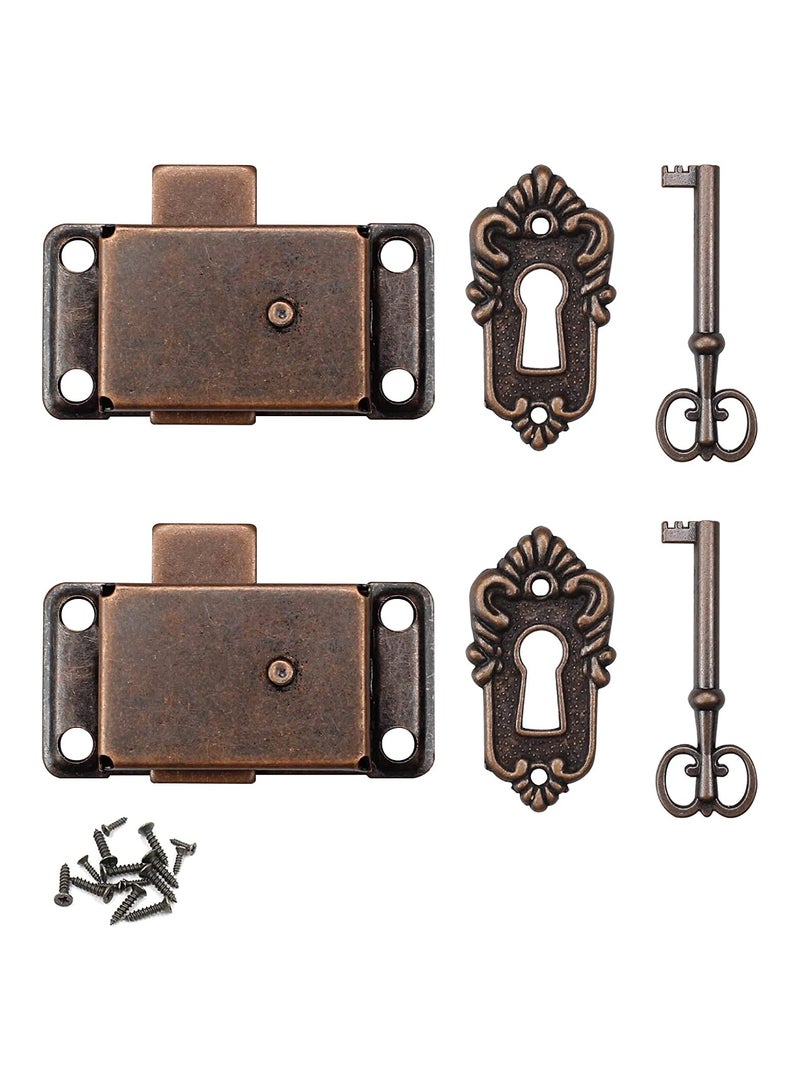 SOLARAE 2 pieces Antique Cabinet Door Lock Vintage Decorative Furniture Lock with Key Zinc Alloy Cabinet Lock Decorative Lock Catches with Key for Jewellery Boxes Wooden Boxes Drawer Wardrobe - Image 1
