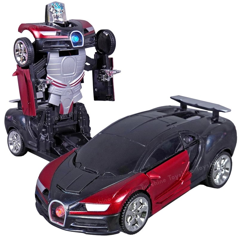 Toyshine لعبة موسيقية لتحويل الروبوت إلى سيارة، روبوت يعمل بالبطارية مع صوت واقعي، أحمر - Image 1
