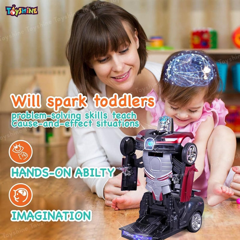 Toyshine لعبة موسيقية لتحويل الروبوت إلى سيارة، روبوت يعمل بالبطارية مع صوت واقعي، أحمر - Image 2