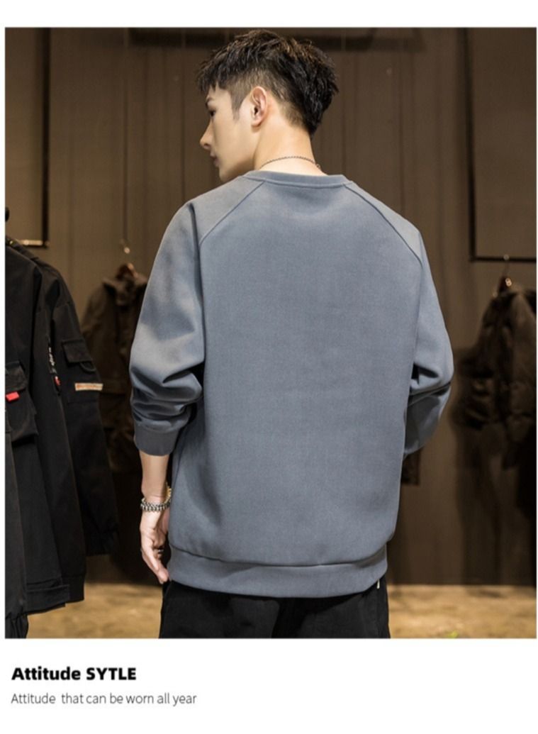 NIBEMINENT Men's Long Sleeve T-Shirt Spring And Autumn Round Neck Hoodie New Fashion Bottoming - Image 4