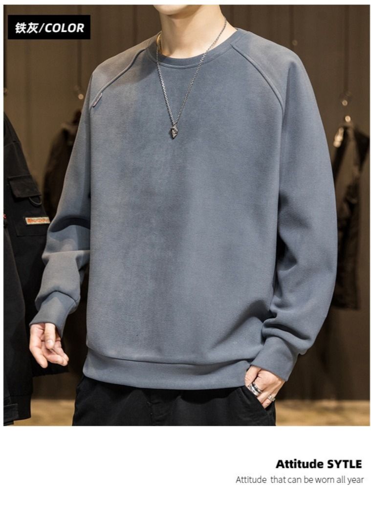NIBEMINENT Men's Long Sleeve T-Shirt Spring And Autumn Round Neck Hoodie New Fashion Bottoming - Image 2