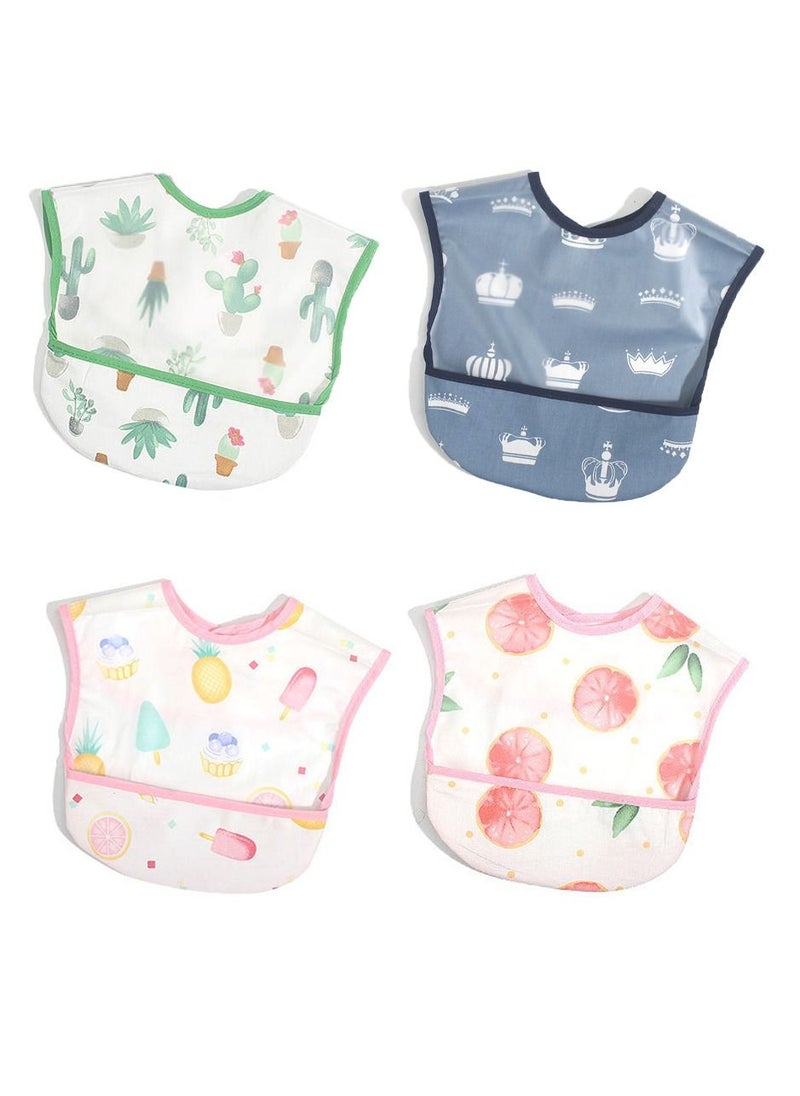 MissTiara - 4 Packs Baby Waterproof Bib with Crumb Catcher Pocket Wipeable Stain Soft Adjustable Snaps Feeding Bibs For Infants and Toddlers - Image 1