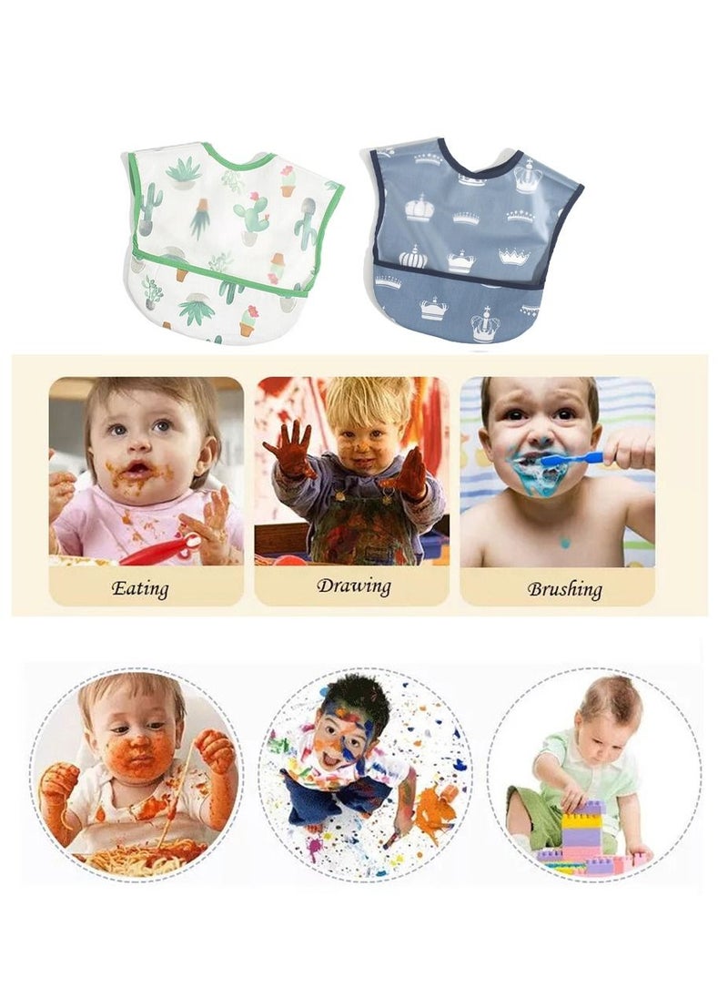 MissTiara - 4 Packs Baby Waterproof Bib with Crumb Catcher Pocket Wipeable Stain Soft Adjustable Snaps Feeding Bibs For Infants and Toddlers - Image 1