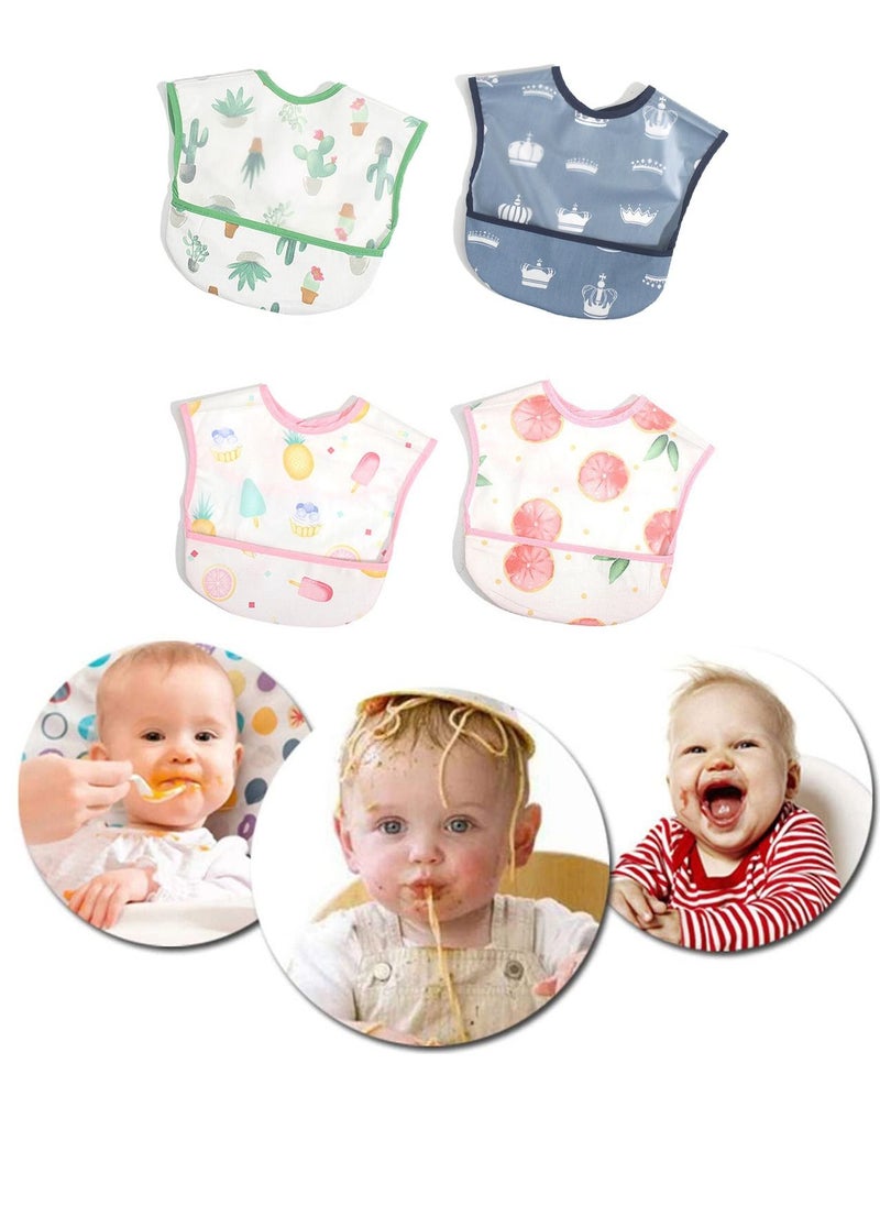 MissTiara - 4 Packs Baby Waterproof Bib with Crumb Catcher Pocket Wipeable Stain Soft Adjustable Snaps Feeding Bibs For Infants and Toddlers - Image 1
