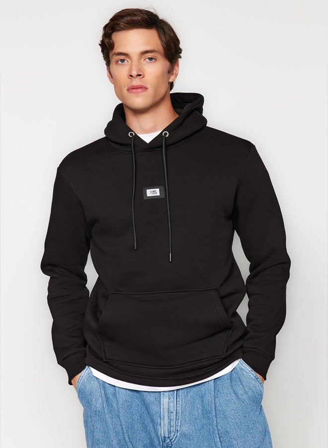 trendyol Black Regular/Normal Cut Hooded Labeled Inside Polar Fleece/Warm Sweatshirt - Image 1