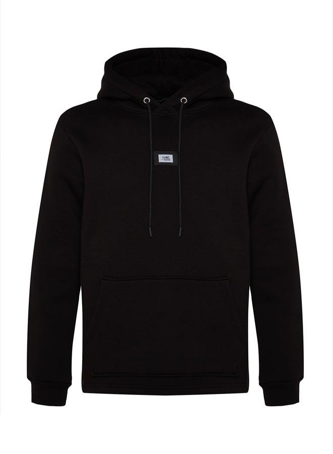 trendyol Black Regular/Normal Cut Hooded Labeled Inside Polar Fleece/Warm Sweatshirt - Image 5