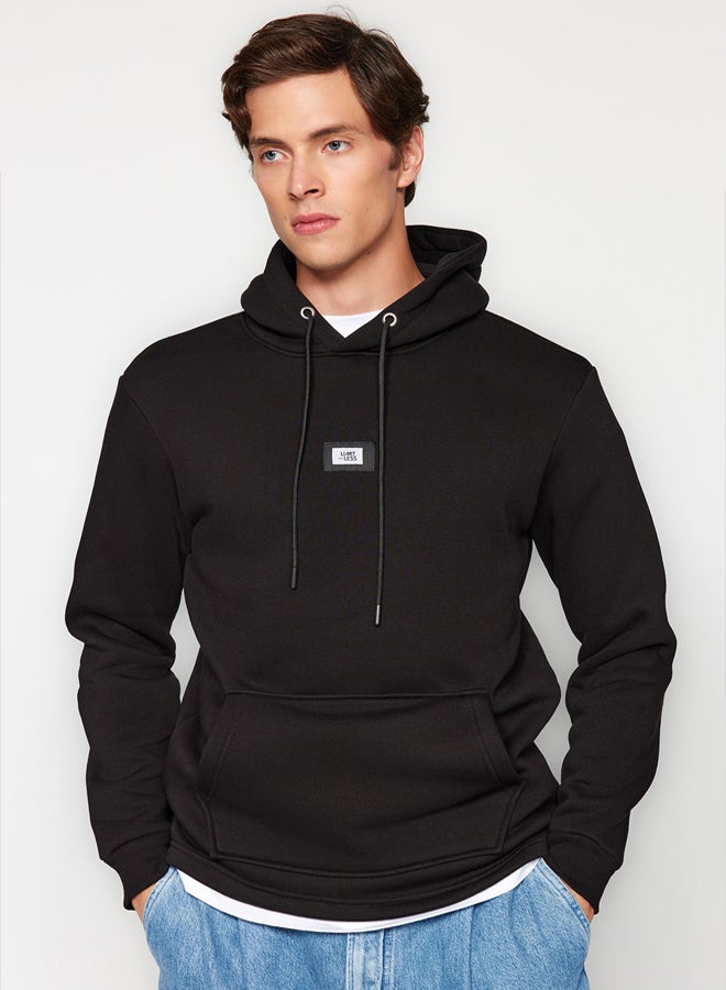 trendyol Black Regular/Normal Cut Hooded Labeled Inside Polar Fleece/Warm Sweatshirt - Image 2
