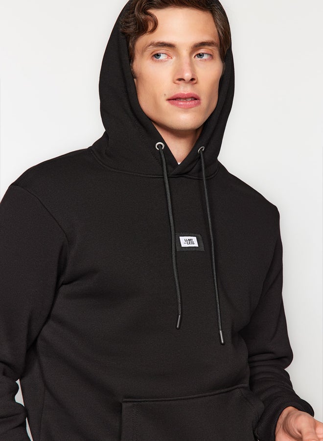 trendyol Black Regular/Normal Cut Hooded Labeled Inside Polar Fleece/Warm Sweatshirt - Image 3