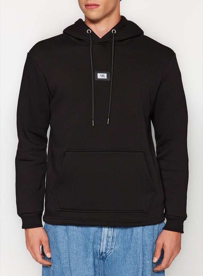 trendyol Black Regular/Normal Cut Hooded Labeled Inside Polar Fleece/Warm Sweatshirt - Image 4