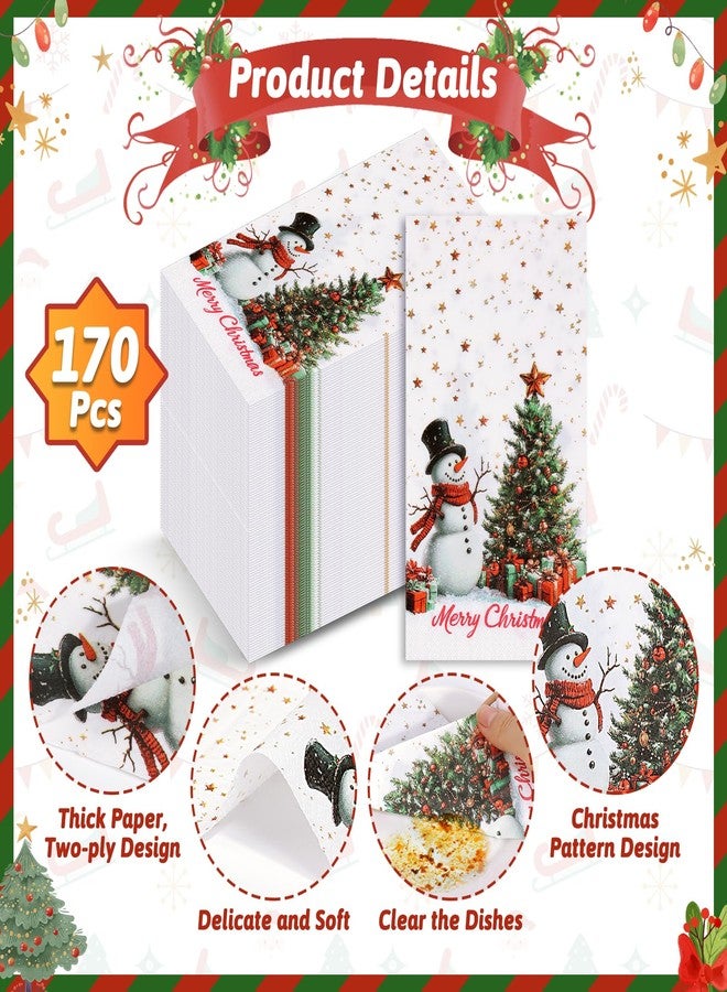 LifeisLuck 170 Pcs Christmas Disposable Napkin Papers Snowman White Decorative Table Guest Napkin 2 Ply Merry Christmas Trees Hand Towels for Winter Xmas Holiday Party Lunch Dinner Kitchen Bathroom Supplies - Image 3