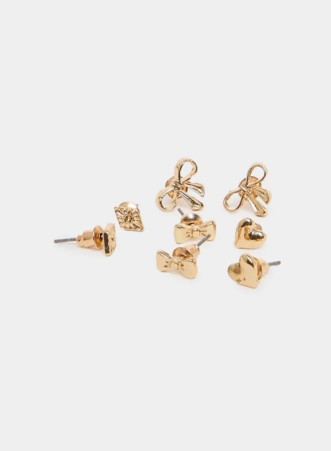 Styli  Pack of 8 - Gold Embellished Stud Earrings for Women | Best Price UAE
