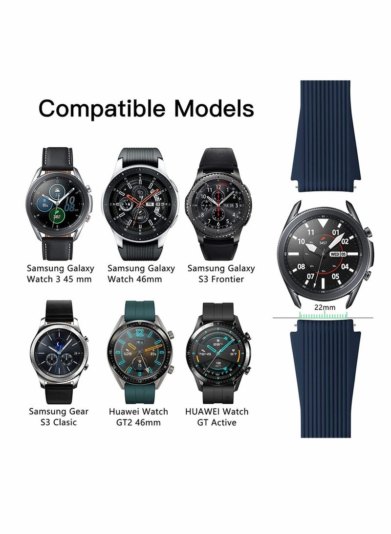 SYOSI 22mm Silicone Strap Compatible With Samsung Galaxy Watch 46mm /Galaxy Watch 3 45mm /Gear S3 Frontier/Classic, Soft Silicone Sport Wristband Replacement Straps For Men Women, Dark Blue - Image 5