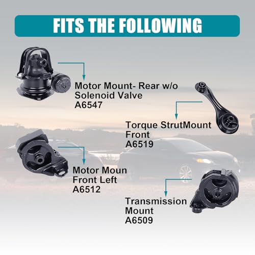 BEBLEPANY Engine Motor & Transmission Mount Kit 4pcs Compatible with Fits 1990 - 1993 Honda Accord 2.2L for Auto Transmission Replace A6509 A6512 A6519 A6547 - Image 3