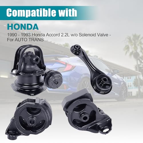 BEBLEPANY Engine Motor & Transmission Mount Kit 4pcs Compatible with Fits 1990 - 1993 Honda Accord 2.2L for Auto Transmission Replace A6509 A6512 A6519 A6547 - Image 2