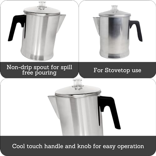 Mirro Aluminum Stove Top Percolator, Brew Coffee On Gas or Electric Stovetop, 9 Cup, Silver - Image 2