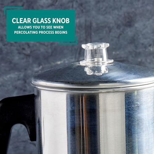 Mirro Aluminum Stove Top Percolator, Brew Coffee On Gas or Electric Stovetop, 9 Cup, Silver - Image 4