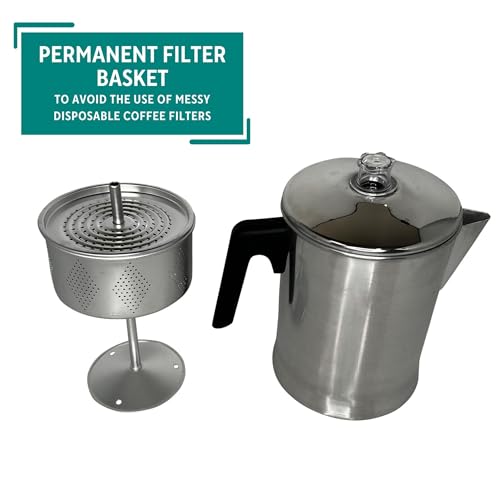 Mirro Aluminum Stove Top Percolator, Brew Coffee On Gas or Electric Stovetop, 9 Cup, Silver - Image 5