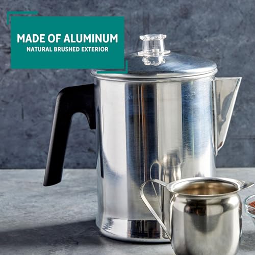 Mirro Aluminum Stove Top Percolator, Brew Coffee On Gas or Electric Stovetop, 9 Cup, Silver - Image 3