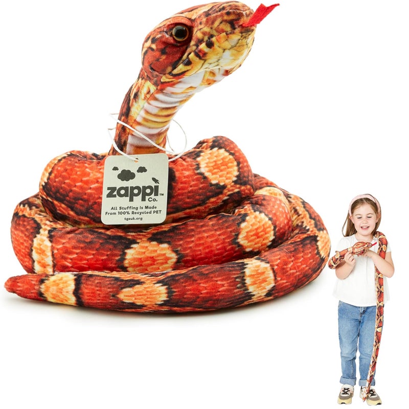 Zappi Co Kids Stuffed Soft Cuddly Plush Snake Toy - Part of the Safari Animal Collection, Perfect for Children (180 cm Length) (Orange/Black Corn Snake) - Image 1
