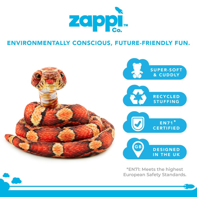 Zappi Co Kids Stuffed Soft Cuddly Plush Snake Toy - Part of the Safari Animal Collection, Perfect for Children (180 cm Length) (Orange/Black Corn Snake) - Image 2