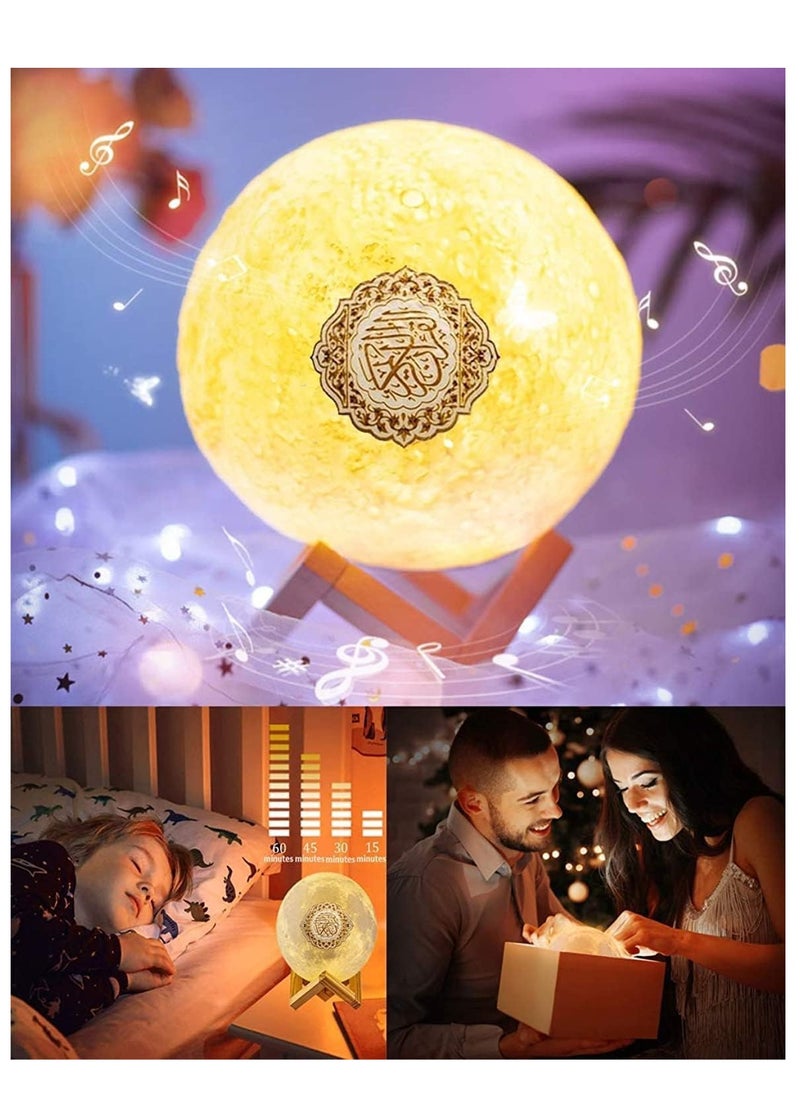 ELTRAZONE - Portable Bluetooth Speaker, 4 in 1 Quran Speaker with 16 Colors 3D Print Moon Lamp Night Light, Quran Recitations and Song FM Broadcast - Image 1