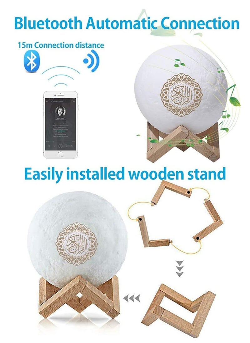ELTRAZONE - Portable Bluetooth Speaker, 4 in 1 Quran Speaker with 16 Colors 3D Print Moon Lamp Night Light, Quran Recitations and Song FM Broadcast - Image 1