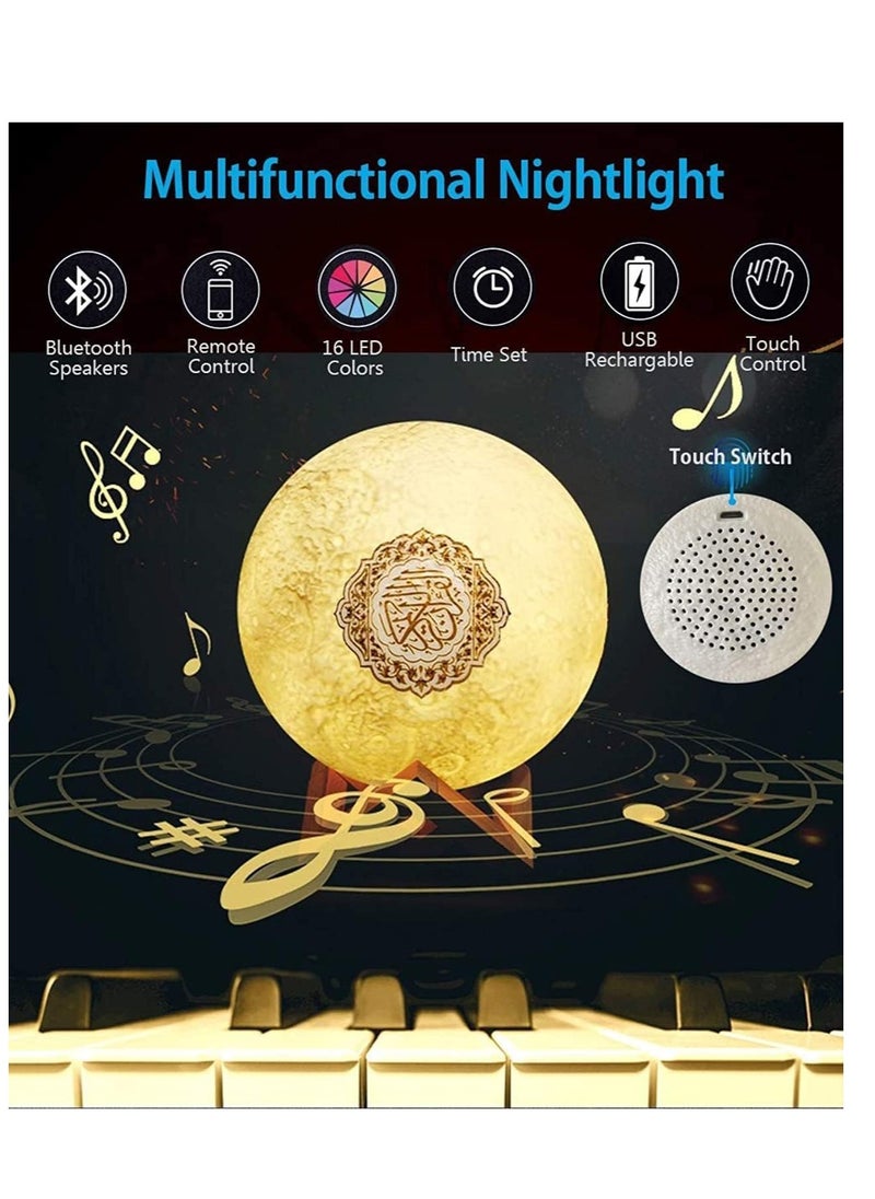 ELTRAZONE - Portable Bluetooth Speaker, 4 in 1 Quran Speaker with 16 Colors 3D Print Moon Lamp Night Light, Quran Recitations and Song FM Broadcast - Image 1