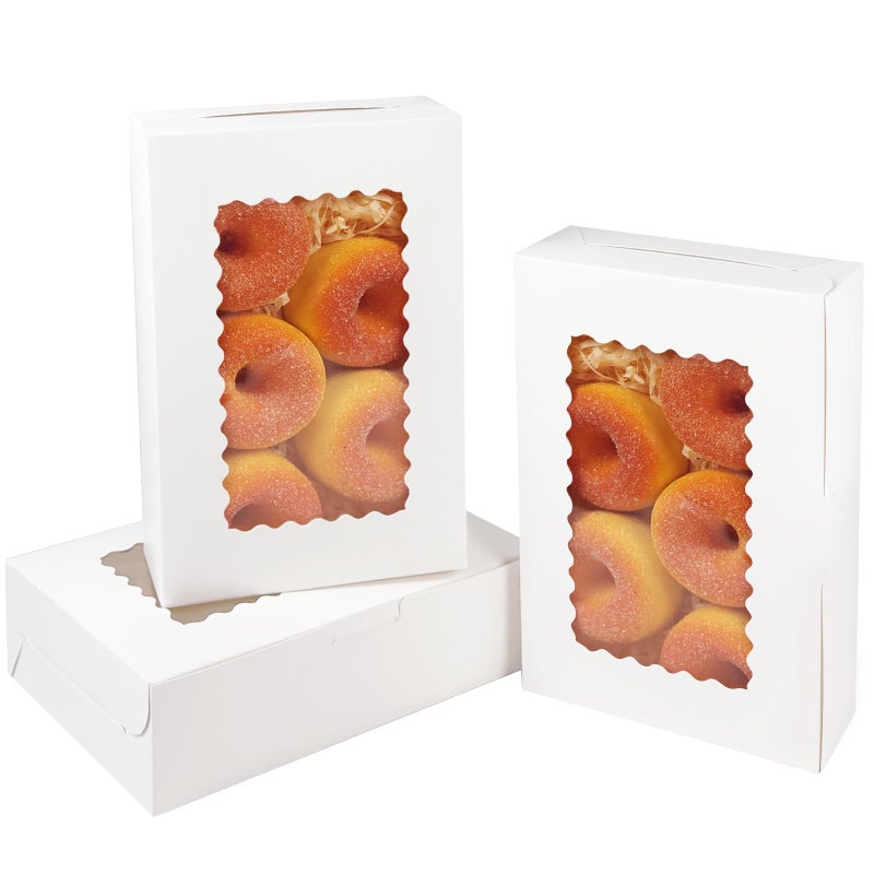 qiqee 9x6x2.5 Inch White Cookie Box with Window 15Pcs Pastry Macaron Bakery Box For Packaging - Image 1