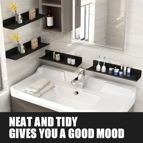 WANYISHUN Over The Sink Shelf Metal Wall Mounted Bathroom Countertop Organizer Floating Shelf Organizer 2 PCS Black 40CM157 - Image 3