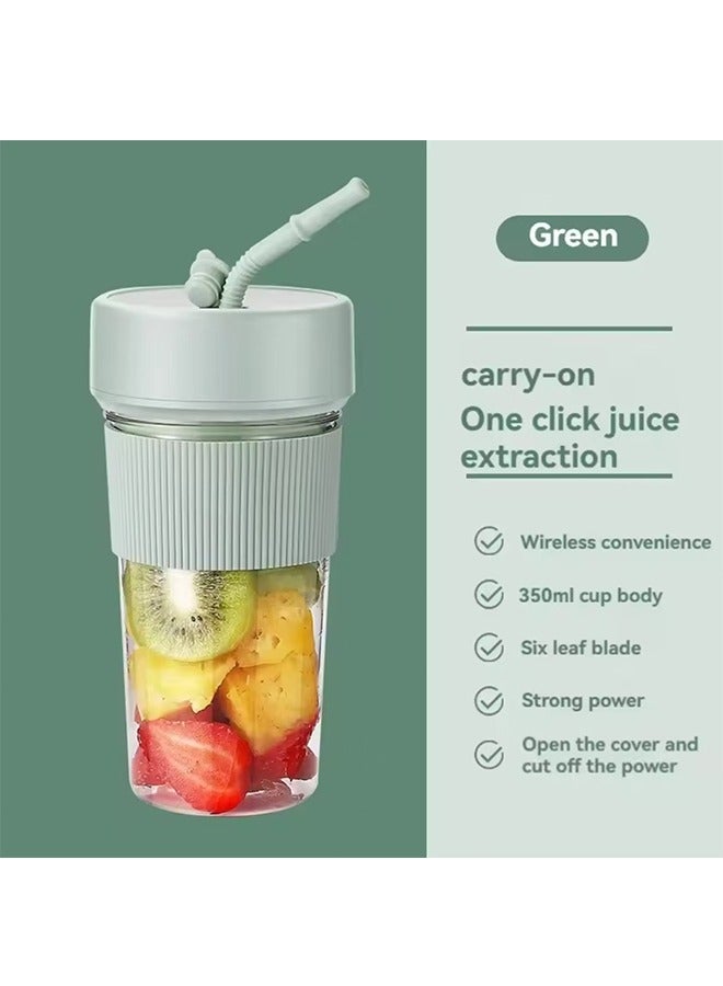 JCB CHIC عصّارة فواكه كهربائية، آلات عصّارة كهربائية، عصّارة فواكه كهربائية، عصّارة ثلج مسحوق لاسلكي قويّة صغيرة لاسلكية قابلة للحمل مع قشّة للاستخدام المنزلي بشحن 6 شفرات كوب عصير (k1 أخضر) - Image 1