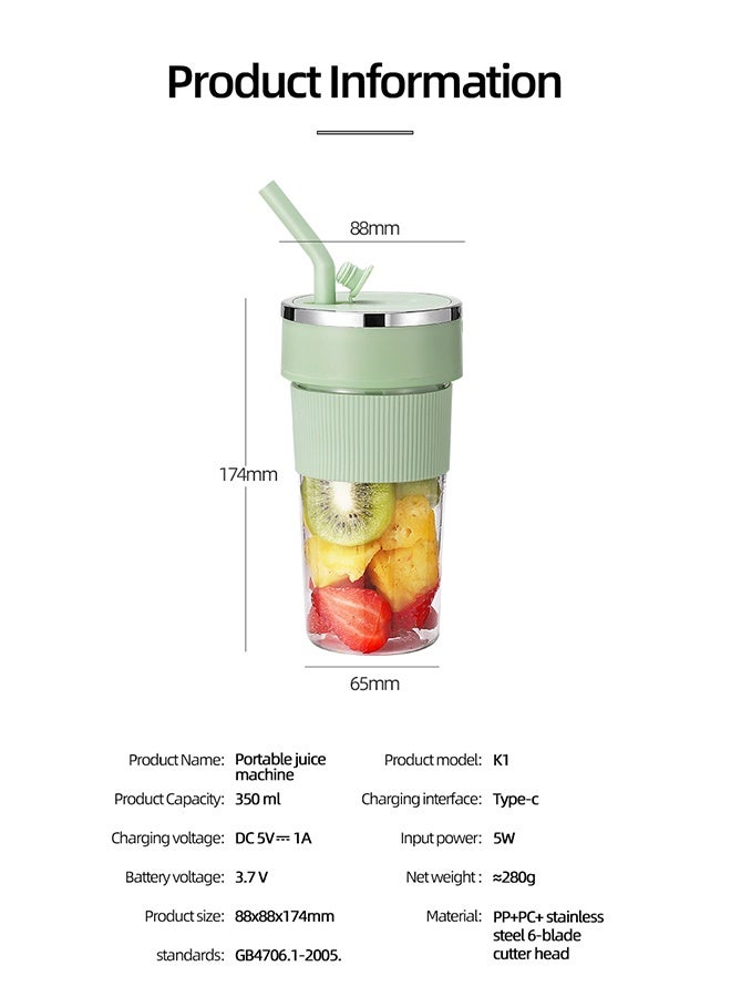 JCB CHIC عصّارة فواكه كهربائية، آلات عصّارة كهربائية، عصّارة فواكه كهربائية، عصّارة ثلج مسحوق لاسلكي قويّة صغيرة لاسلكية قابلة للحمل مع قشّة للاستخدام المنزلي بشحن 6 شفرات كوب عصير (k1 أخضر) - Image 2