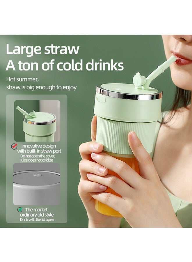 JCB CHIC عصّارة فواكه كهربائية، آلات عصّارة كهربائية، عصّارة فواكه كهربائية، عصّارة ثلج مسحوق لاسلكي قويّة صغيرة لاسلكية قابلة للحمل مع قشّة للاستخدام المنزلي بشحن 6 شفرات كوب عصير (k1 أخضر) - Image 4