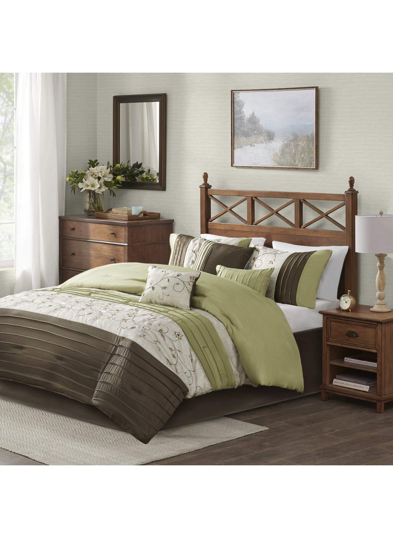madison park Madison Park Serene Faux Silk Comforter Set  Floral Embroidery Design All Season Bedding Set Matching Bed Skirt Decorative Pillows Green King104x92 7 Piece 