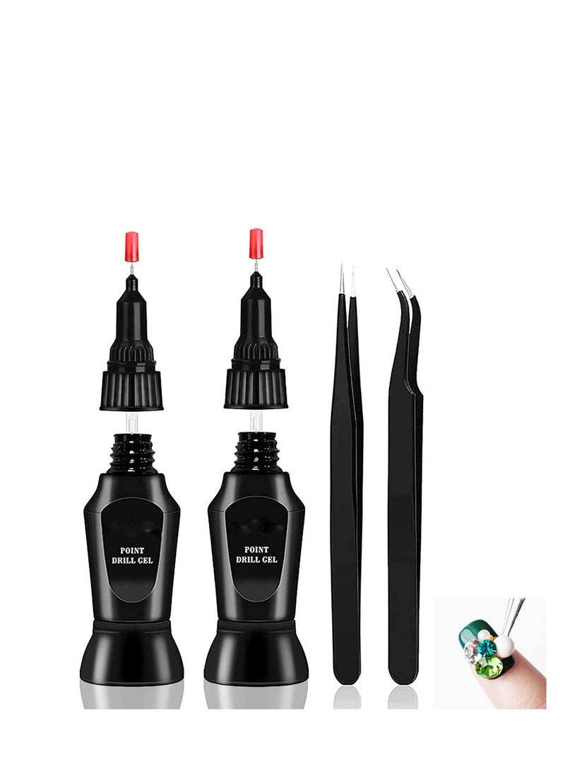 Excefore Nail Rhinestone Glue, Glue Gel for Nail Gem, LED Light Cure Glue, Jewelry Diamond Manicure Decoration Gel, NO Wipe Nail Glue for Beads Stickers Stones Crystals Diamond Nails DIY Tools with 2 Tweezers - Image 1