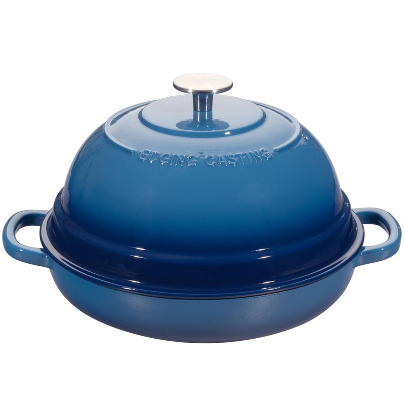EDGING CASTING Enameled Cast Iron Dutch Oven Pot with Lid Round Bread Oven for Homemade Sourdough Bread Baking 6 Quart Lake Blue