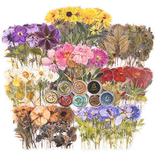 Knaid Pressed Flower Themed Stickers Set (320 Pieces) Dried Flowers Resin Stickers Decals Floral Botanical Journaling Stickers for Scrapbook Supplies Junk Journal Bullet Journal Planner Laptops - Image 1