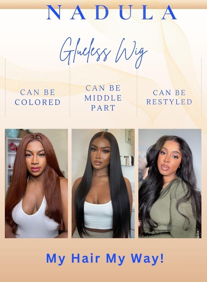 Nadula Bye Bye Knots Yaki Straight Glueless Wig Human Hair with Elastic Drawstring Pre Cut 7x5 Invisible Knots HD Lace Front Put on and Go Wigs Pre Everything Glueless Light Kinky Staight Wigs 16inch - Image 5