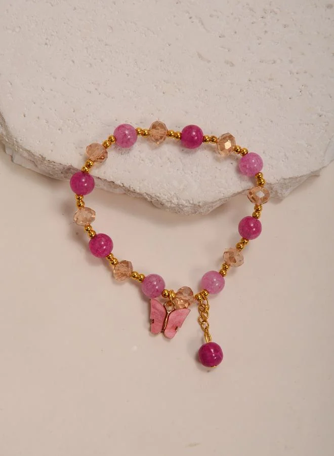 Take Two Pink Butterfly Charm Beaded Bracelet