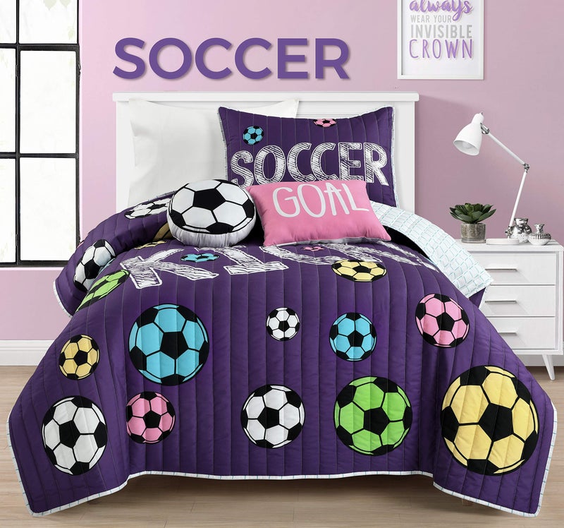 Lush Decor Lush Decor Girls Soccer Bedding  4 Piece Quilt Set Twin Purple 