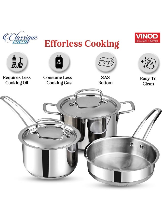 Vinod Stainless Steel Induction Friendly Classic Deluxe Combo Set of 3 Pcs - Image 4
