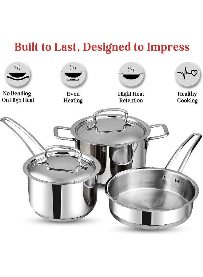 Vinod Stainless Steel Induction Friendly Classic Deluxe Combo Set of 3 Pcs - Image 5
