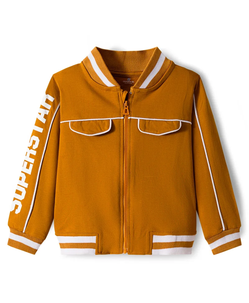 Ollington St. Ollington St. 100% Cotton Full Sleeves Bomber Jacket and Joggers Set with Text Print - Mustard
