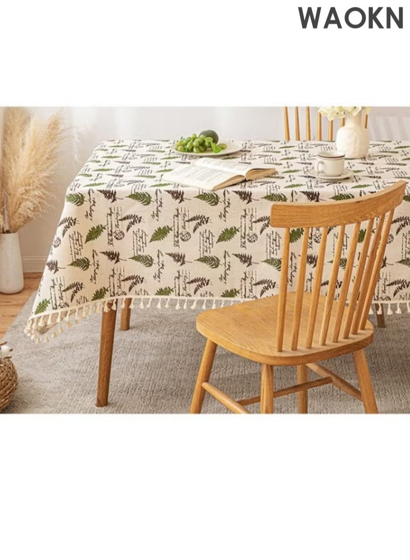دبليو أيه أو كي أن مفرش مائدة بطباعة أوراق ريفية ، حماية من البوليستر العلوي ، زخرفة سطح طاولة مستطيلة ، غطاء طاولة شرابة (140X180 سم - 4 مقاعد) - Image 3
