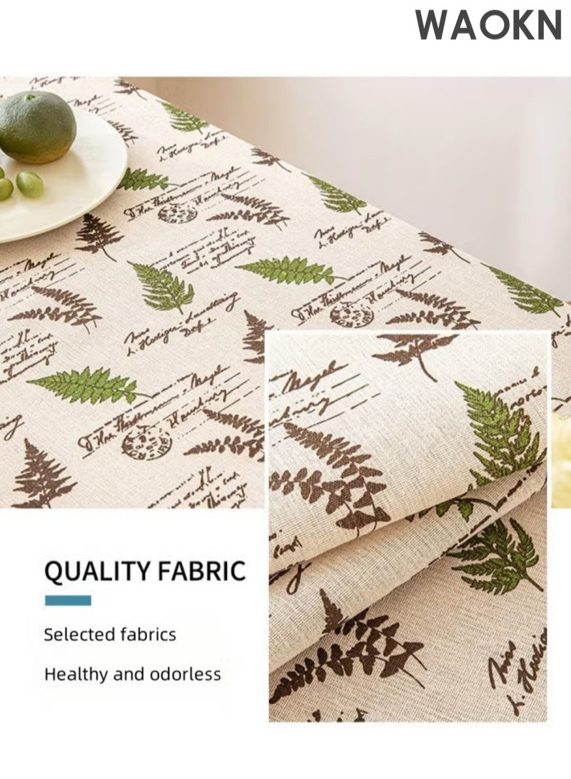 دبليو أيه أو كي أن مفرش مائدة بطباعة أوراق ريفية ، حماية من البوليستر العلوي ، زخرفة سطح طاولة مستطيلة ، غطاء طاولة شرابة (140X180 سم - 4 مقاعد) - Image 4