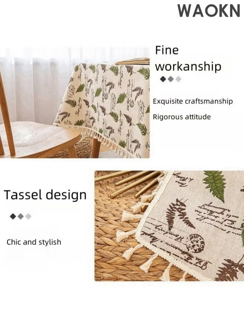 دبليو أيه أو كي أن مفرش مائدة بطباعة أوراق ريفية ، حماية من البوليستر العلوي ، زخرفة سطح طاولة مستطيلة ، غطاء طاولة شرابة (140X180 سم - 4 مقاعد) - Image 5