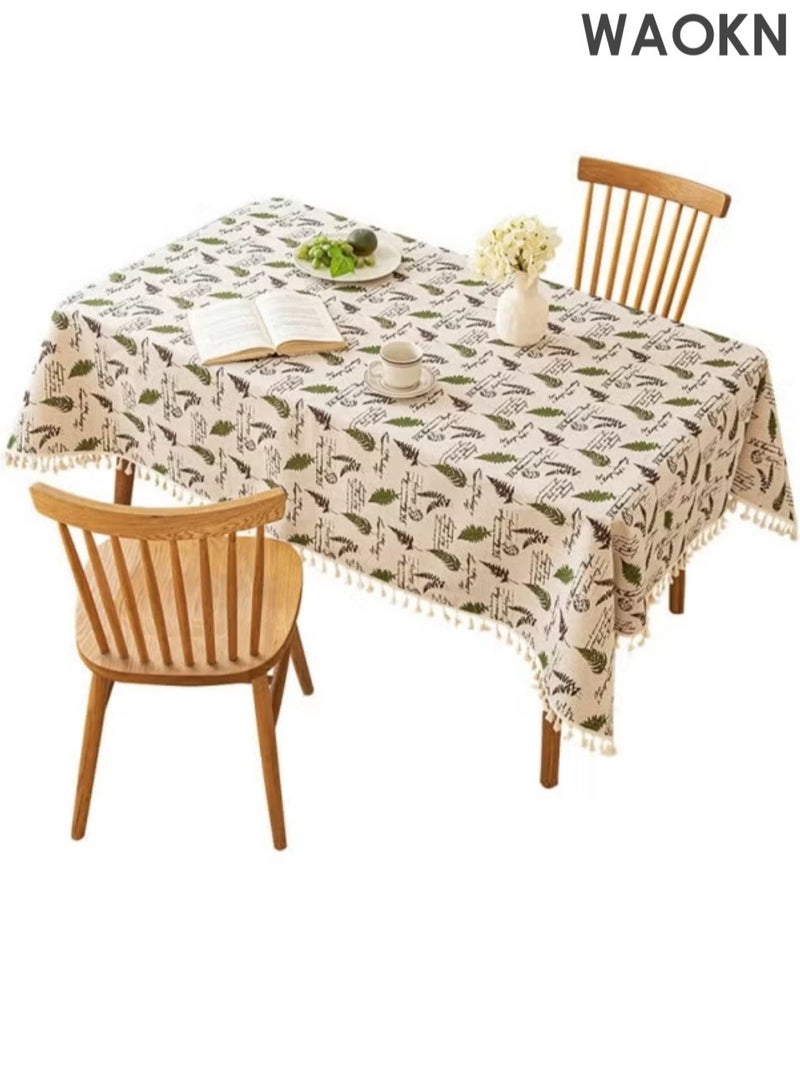 دبليو أيه أو كي أن مفرش مائدة بطباعة أوراق ريفية ، حماية من البوليستر العلوي ، زخرفة سطح طاولة مستطيلة ، غطاء طاولة شرابة (140X180 سم - 4 مقاعد) - Image 1