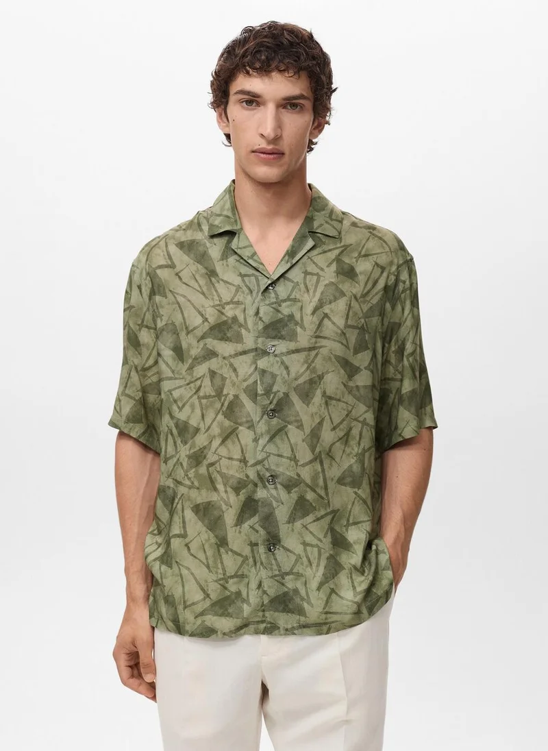 Mango Man Printed bowling shirt