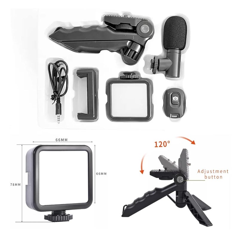 coku 6 in 1 Vlogging Kit for iPhone, Android with Tripod | LED Light, Cardioid Microphone, Phone Holder, Bluetooth Remote & Microphone Cable | Video Making Kit for Camera, Video Shoot, Youtubers - Image 2