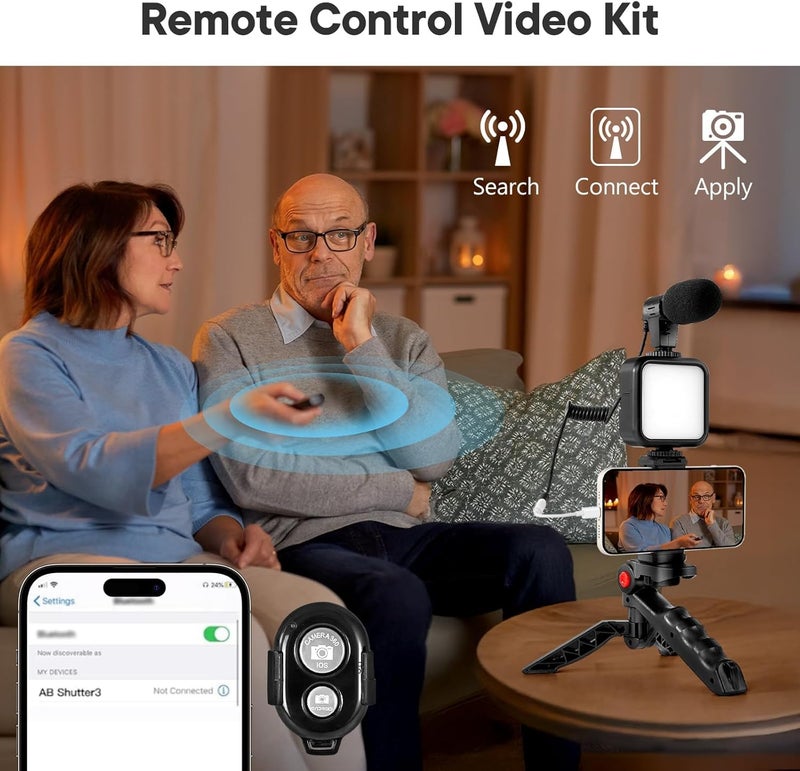 coku 6 in 1 Vlogging Kit for iPhone, Android with Tripod | LED Light, Cardioid Microphone, Phone Holder, Bluetooth Remote & Microphone Cable | Video Making Kit for Camera, Video Shoot, Youtubers - Image 5