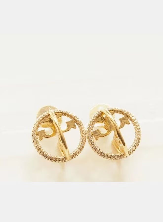 بورش المرأة ثلاثية الأبعاد المحيطة المفروشة مع أقراط حجر الراينز مزدوجة T الشعار الكلاسيكي الرائع والصغير والأنيق - Image 1